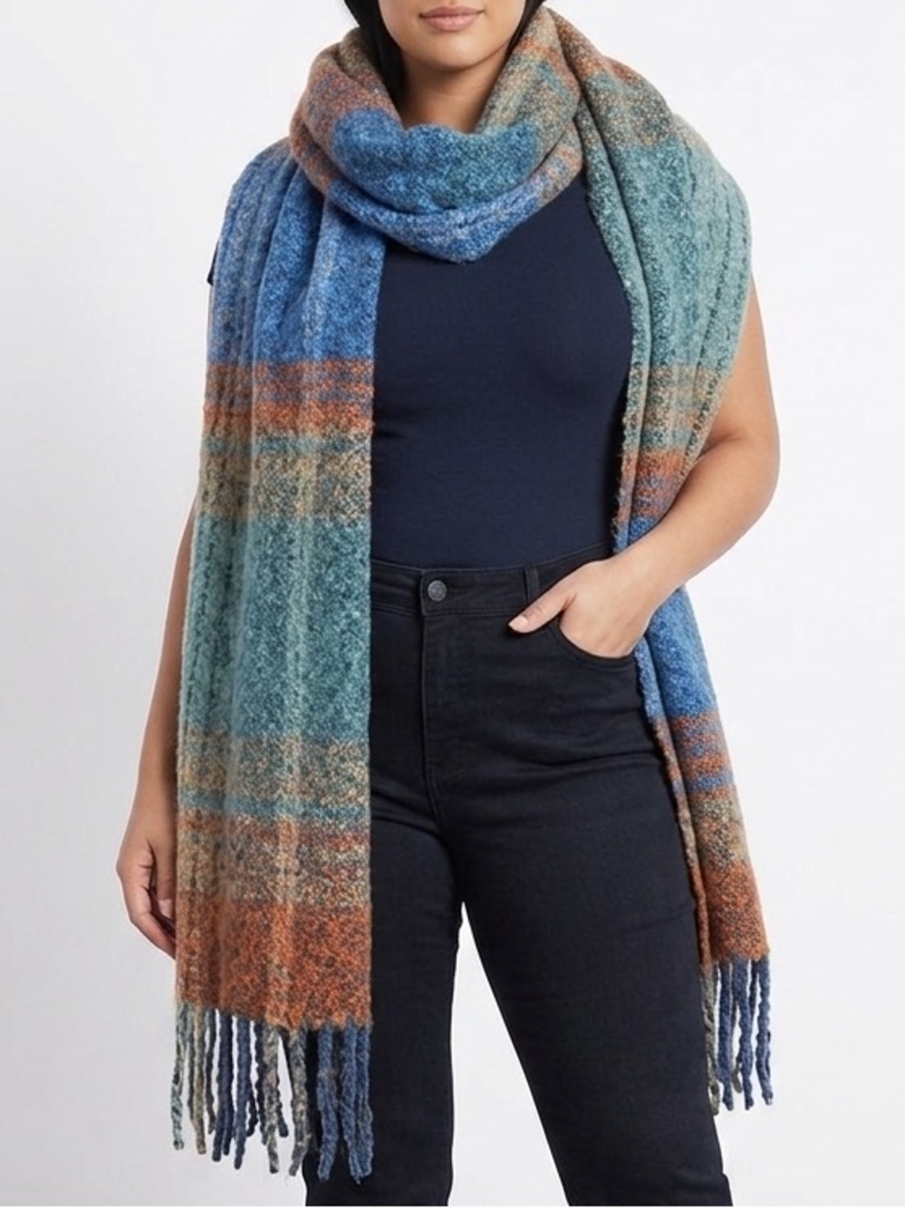 746 ruggine Colorful Plaid Knit blanket Scarf fringe rainbow plush